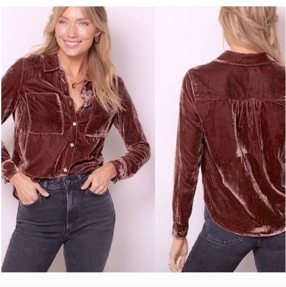 Evereve Tops - Evereve Velvet Button-Up Shirt Size Small